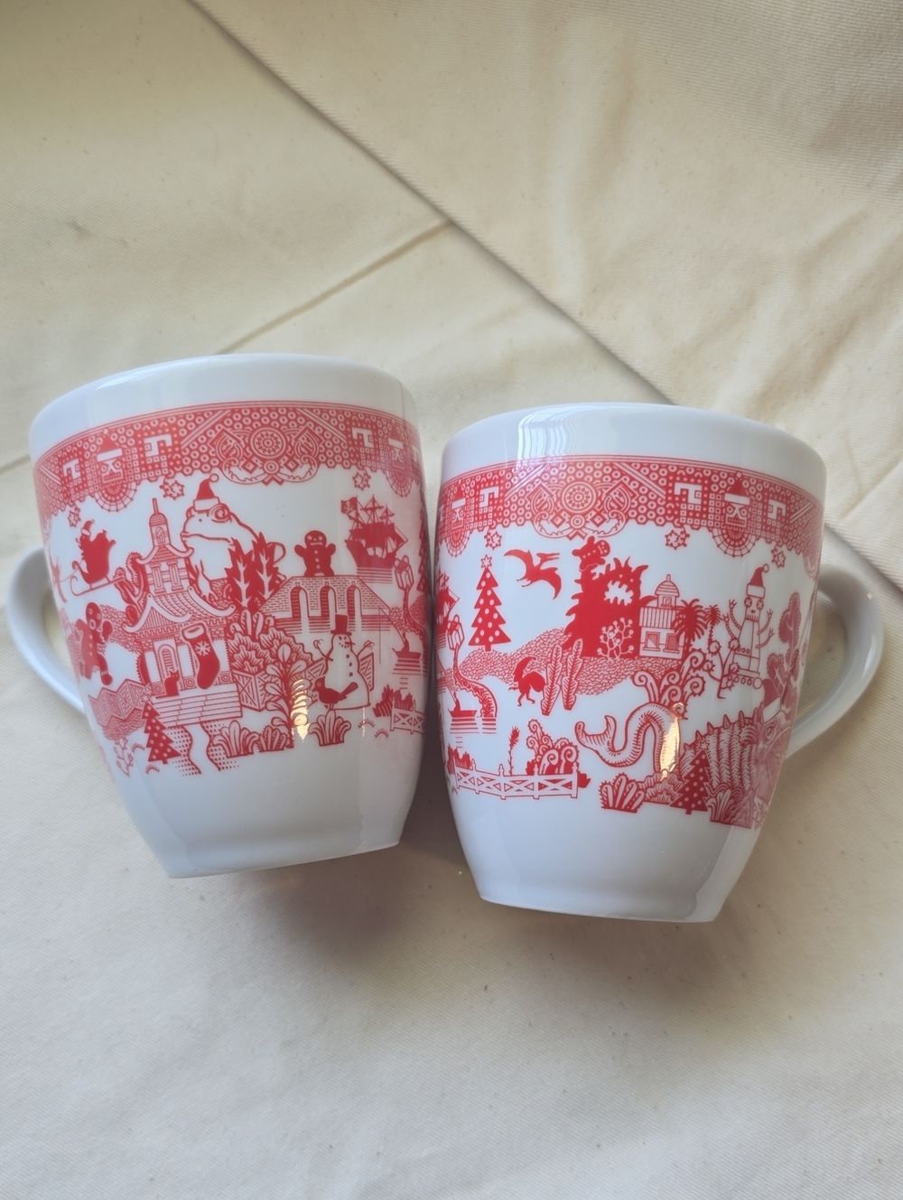 Red Calamityware Porcelain Mugs - Set of 2